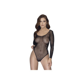 Body string à manches longues en résille avec strass 